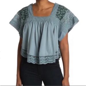 Free People Short Sleeve Top Blue Size: S